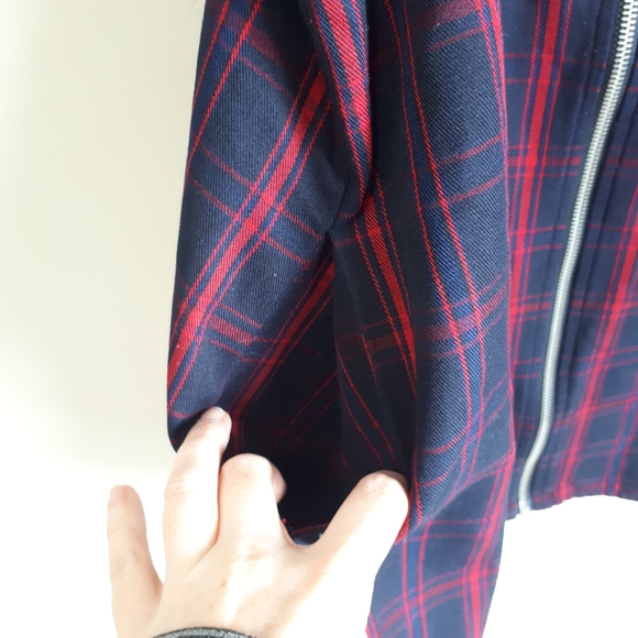 FOREVER 21 / L / Women's Tartan Plaid Pinafore Full Front Zip Mini Dress - Red - Picture 5 of 9